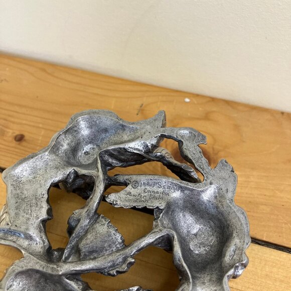 Seagull Pewter Canada Roses Candle Bowl Holder Base Ornate Leaves Vintage 1994 - Picture 6 of 7